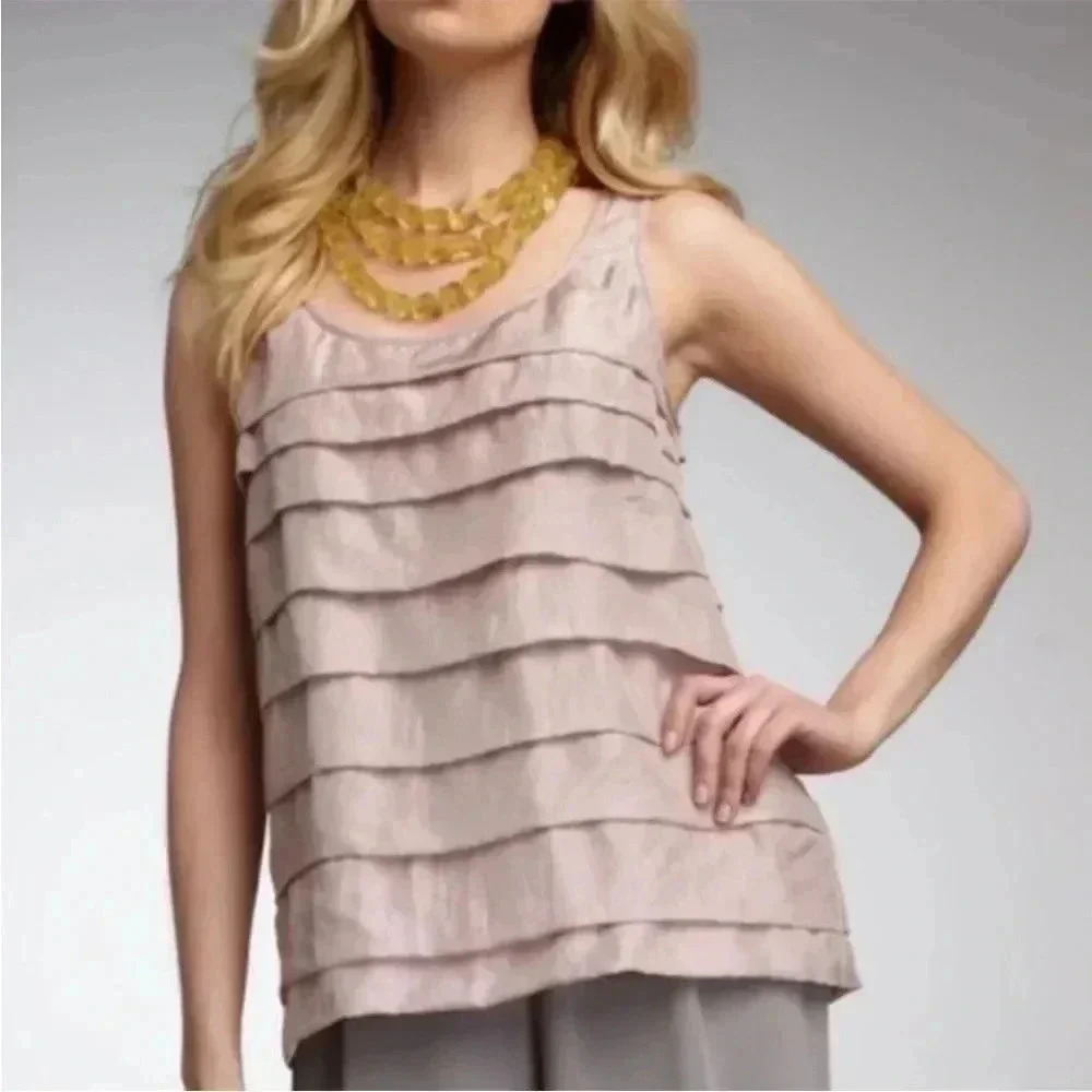 ❤️2/$30❤️[M]Elieen Fisher Blush Pink Ruffle Tiered Silk Tank  Top